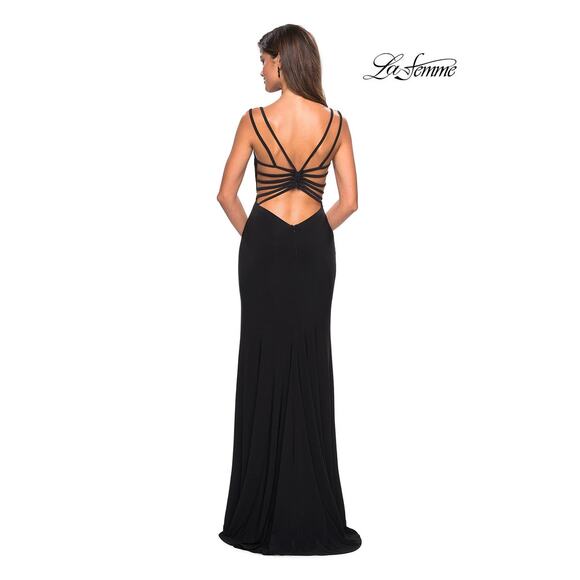 NWOT La Femme 27072 Plunging Strappy Back High Slit Gown - Picture 3 of 8